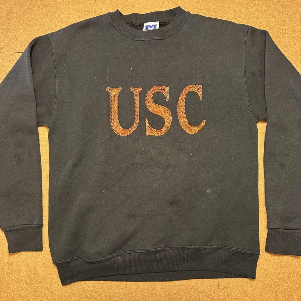 MV Sport USC Sweatshirt Mens Medium Black Crewneck Trojans Embroidered Vintage